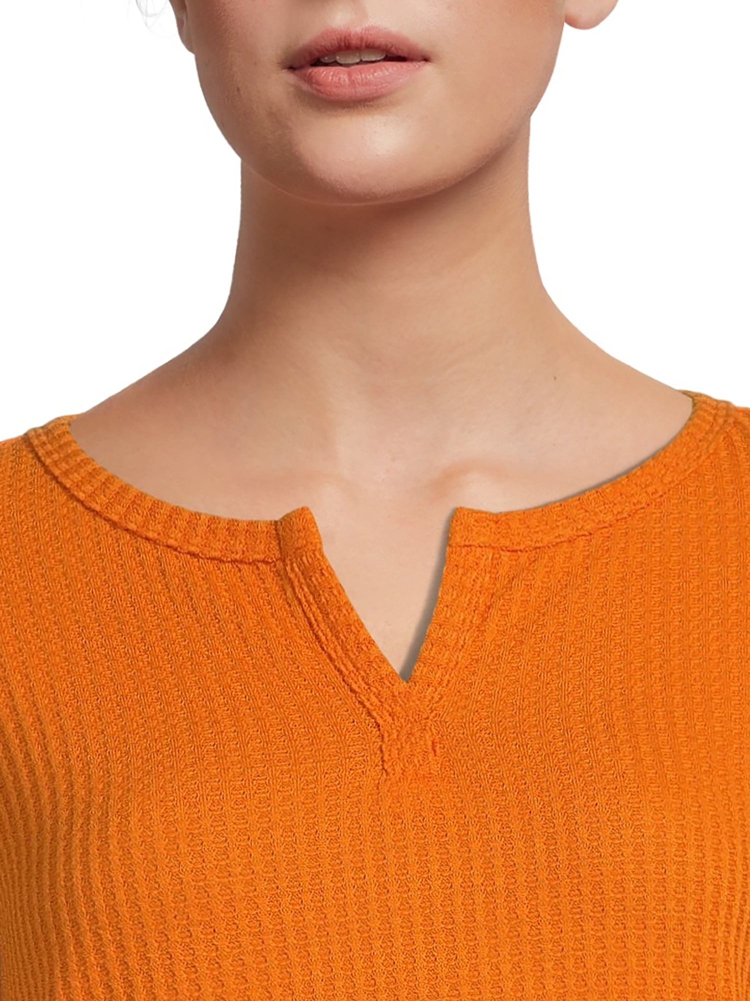 Nine.Eight Women's Waffle Knit Henley with Long Sleeves