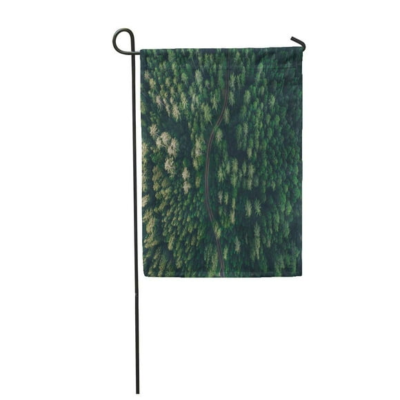 POGLIP Green Above Aerial View of Road in The Middle Forest Blue Autumn Garden Flag Decorative Flag House Banner 12x18 inch