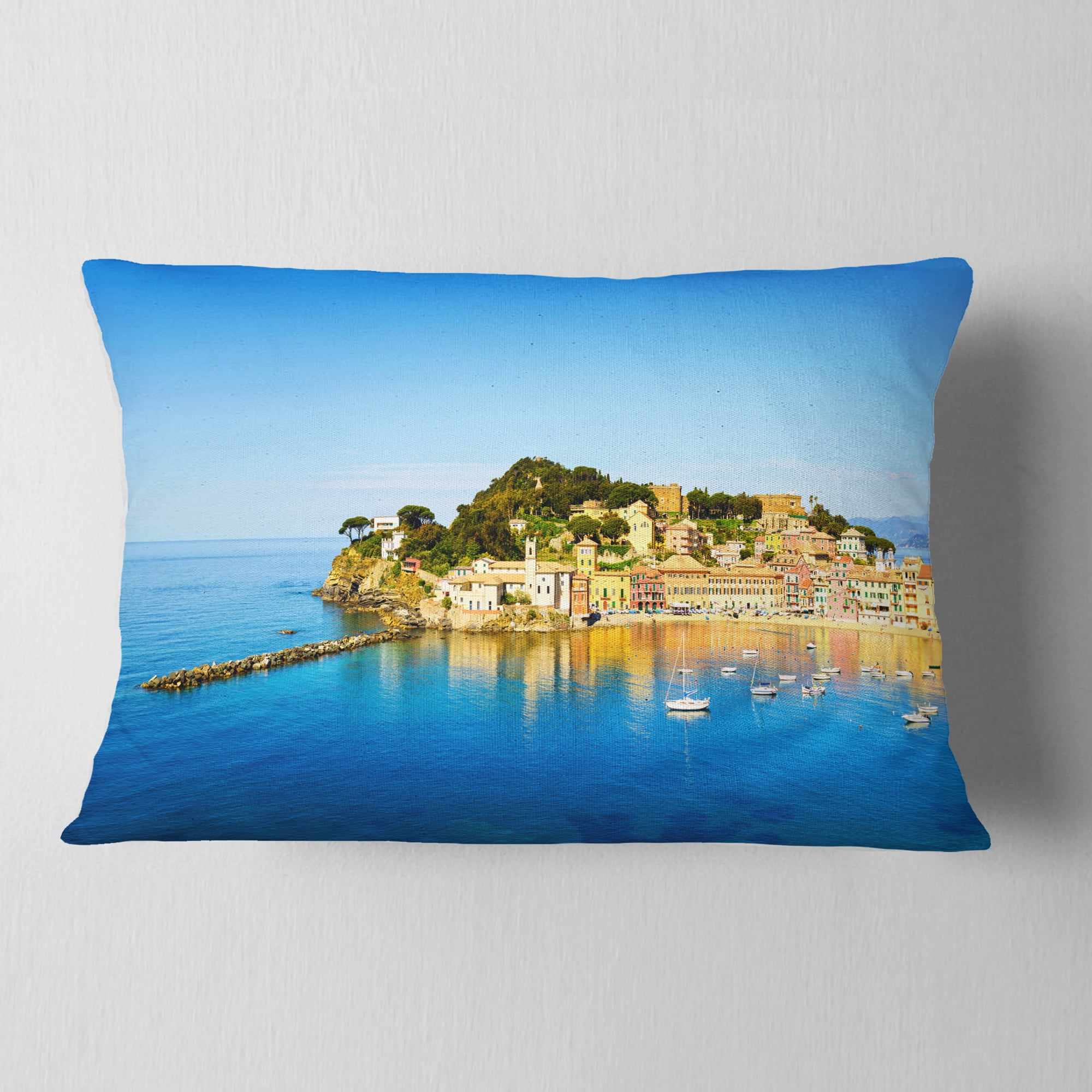 Designart Sestri Levante Silence Bay Sea - Seashore Throw Pillow - 12x20
