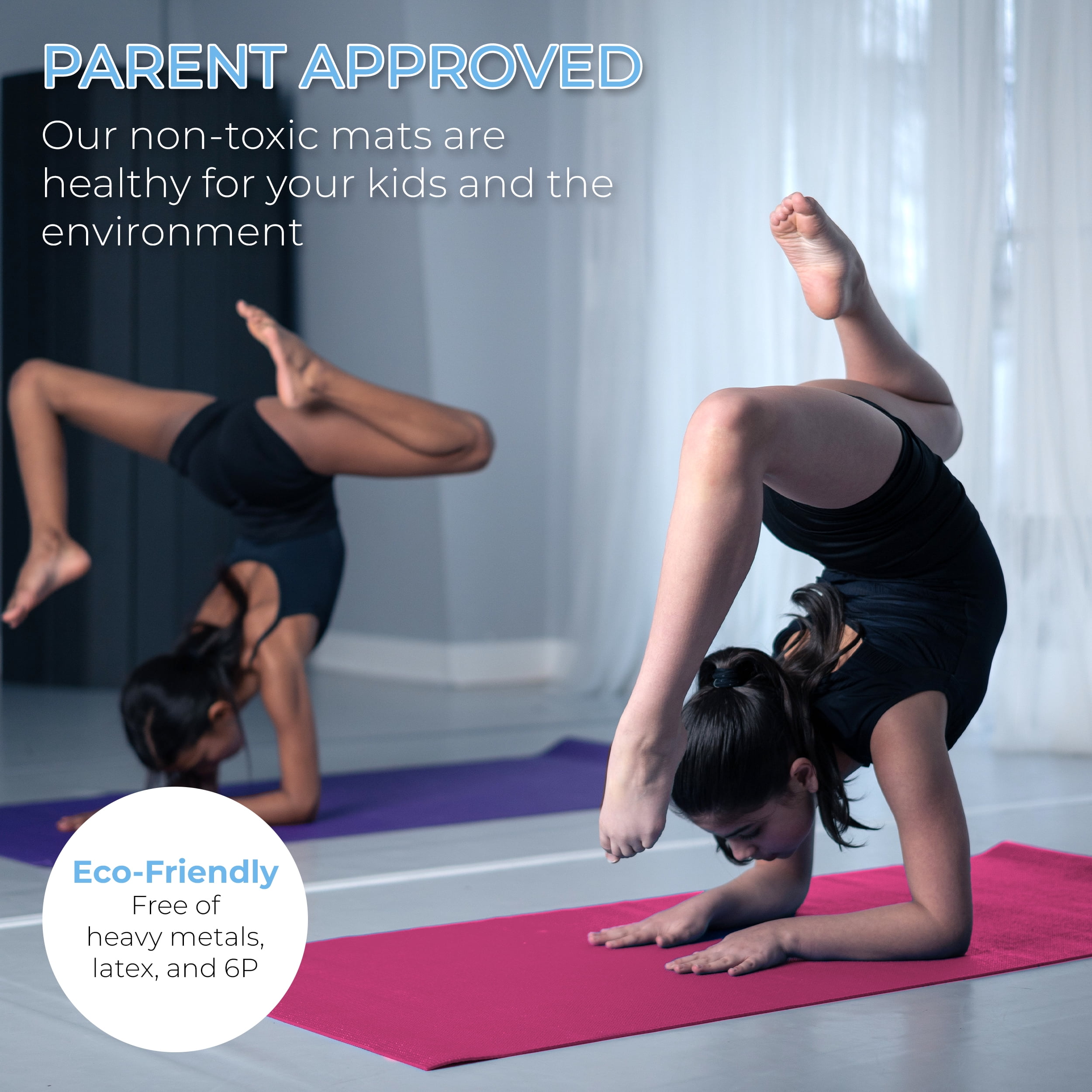 Hello Fit Kids Short Yoga Mat, Non-Toxic Bulk Exercise Mats, Non-Slip, 10 Pack, Pink