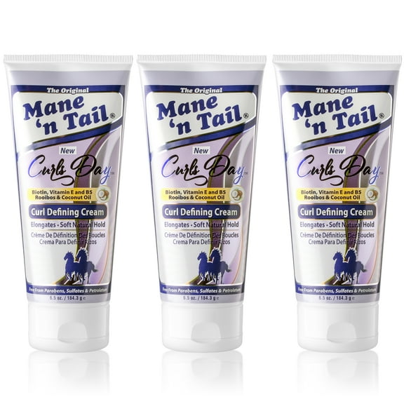 Mane 'n Tail Curls Day Curl Defining Cream (3 Pack) – Biotin, Vitamin E & B5, Rooibos & Coconut Oil for Soft, Natural Hold, Sulfate & Paraben Free (6.5 Oz Each)