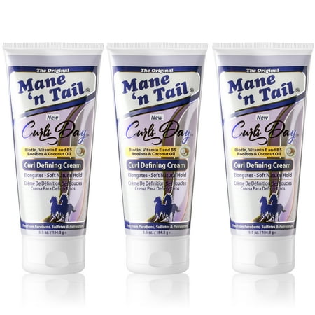 Mane 'n Tail Curls Day Curl Defining Cream (3 Pack) – Biotin, Vitamin E & B5, Rooibos & Coconut Oil for Soft, Natural Hold, Sulfate & Paraben Free (6.5 Oz Each)