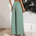 thumbnail image 3 of Pantalones de mujer Pierna ancha Cordón Cintura alta Color puro Transpirable Pantalones largos sueltos Verde XXL, 3 of 5