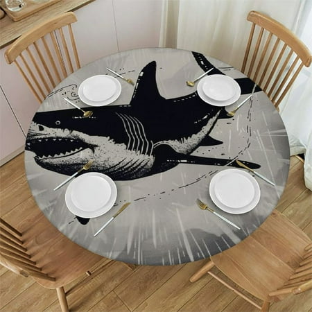 PIKWEEK Shark Sprint of Adventure Tablecloths - Round Table Cover White