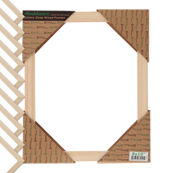 Creative Mark  Unfinished Deep Gallery Frame, 10-Pack, 8x10" Open Back Natural Wood Frames, No Glass or Backing for Canvas and Mounted Artwork, 3/4" Face, 1-1/4" Deep