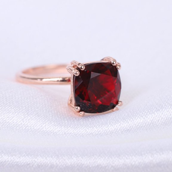 natural garnet ring 925 sterling silver solitaire engagement ring January birthstone red gemstone ring