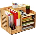 thumbnail image 1 of Wooden Desk Organizer, Large Capacity Diy Office Supplies Storage Box File Rack Paper Holder Sorter (cherry Wood), 1 of 5