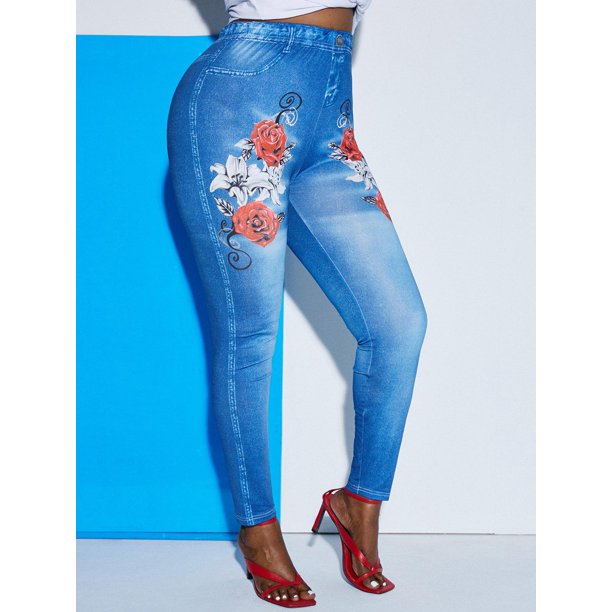 MÁS TAMAÑO PLUS 3D Patrón de rosa impreso MEJORES Rosegal Leggings de talla grande
