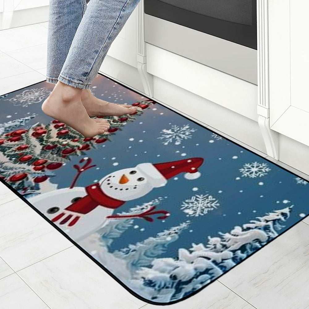 Heduofu Christmas Tree Snowflake Welcome Mat Front Door Mat, Non-Slip&amp;Absorbent Indoor Door Mats, Durable Rubber Backing Floor Doormat for Entryway, Patio, Porch, Red Cute Snowman 19.68*47.24 in
