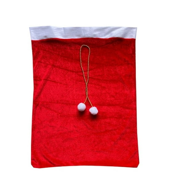 Large Red Christmas Gift Bag with Drawstring Closure and White Trim, Reusable Santa Sack for Holiday Presents, 24x18 Inches
