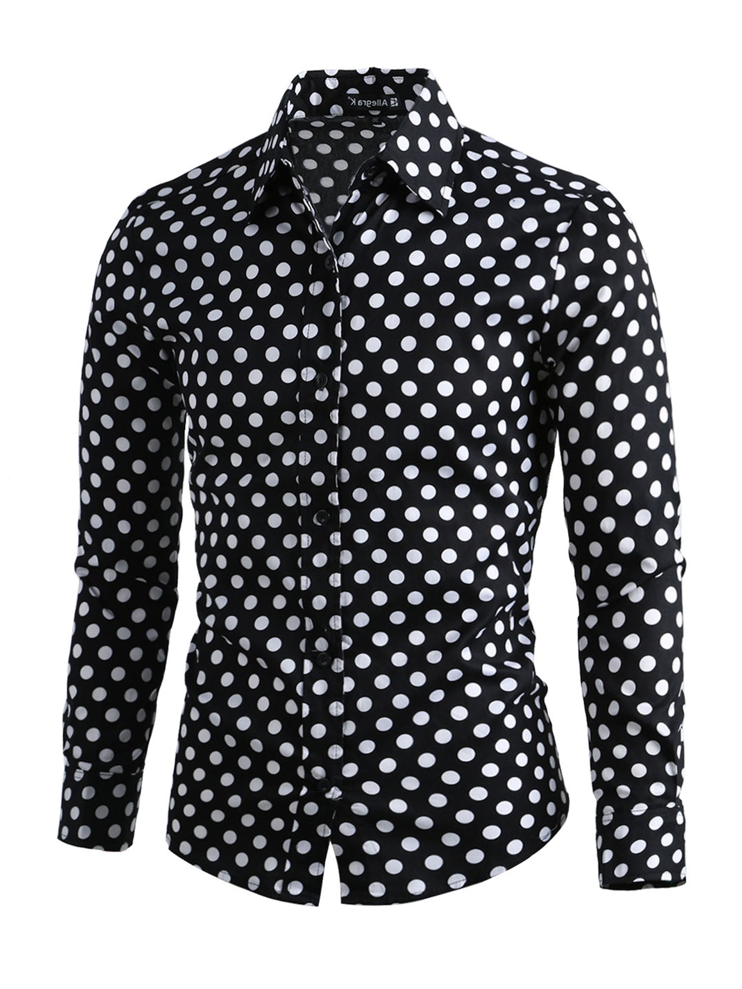 black polka dot button down shirt