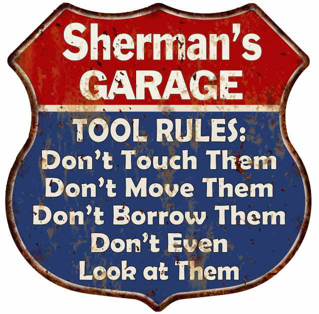 BPG0794 GIOVANNI'S GARAGE TOOL RULES Rustic Shield Sign Man Cave Decor Gift 