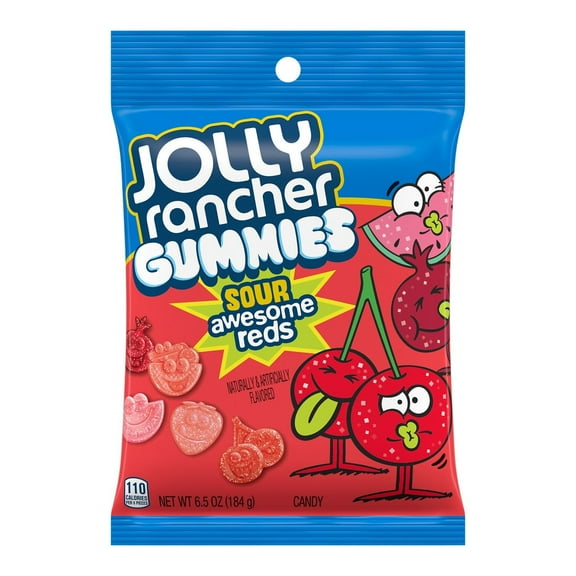 Jolly Rancher Gummi Sour Awesome Reds Candy, 6 oz Peg Bag - Pack of 12