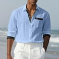 thumbnail image 6 of ZVNAΖH Men's Button Down Long Sleeve Shirt Linen Beach Shirt Hawaiian Vacation Shirt Casual Solid Spread Collar Summer Shirts with Pocket, 6 of 9