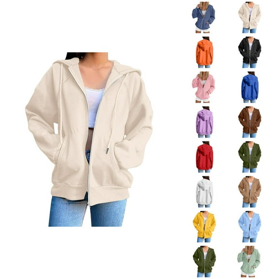 Zip Up Hoodies for Women 2025 Plain Basic Full Zipper Hoodie Jacket with Pockets Hooded Sweatshirt Pullover Tops