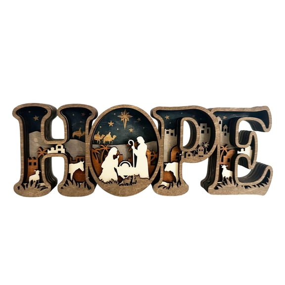 WUJGXI Letter And Birth Scene Woodcarved For Bookshelf Home And Hoping For Wooden Text Art Ornament Decoration