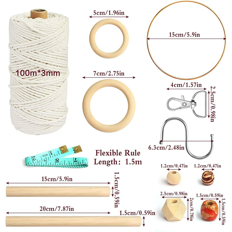 Natural Macrame Cord Cotton Rope M with Wood Ring Comoros