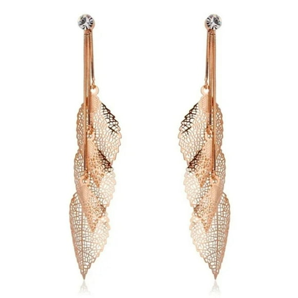 Aretes Largos Hojas Filigrana Swarovski Oro Rosa 14k Lam rosa Unitalla