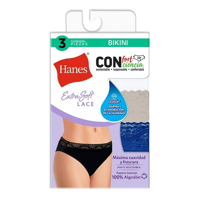 Bikini Hanes Panties para Mujer, Multicolor Bikini Extrasoft 1 Paquete con 3 Piezas Talla G