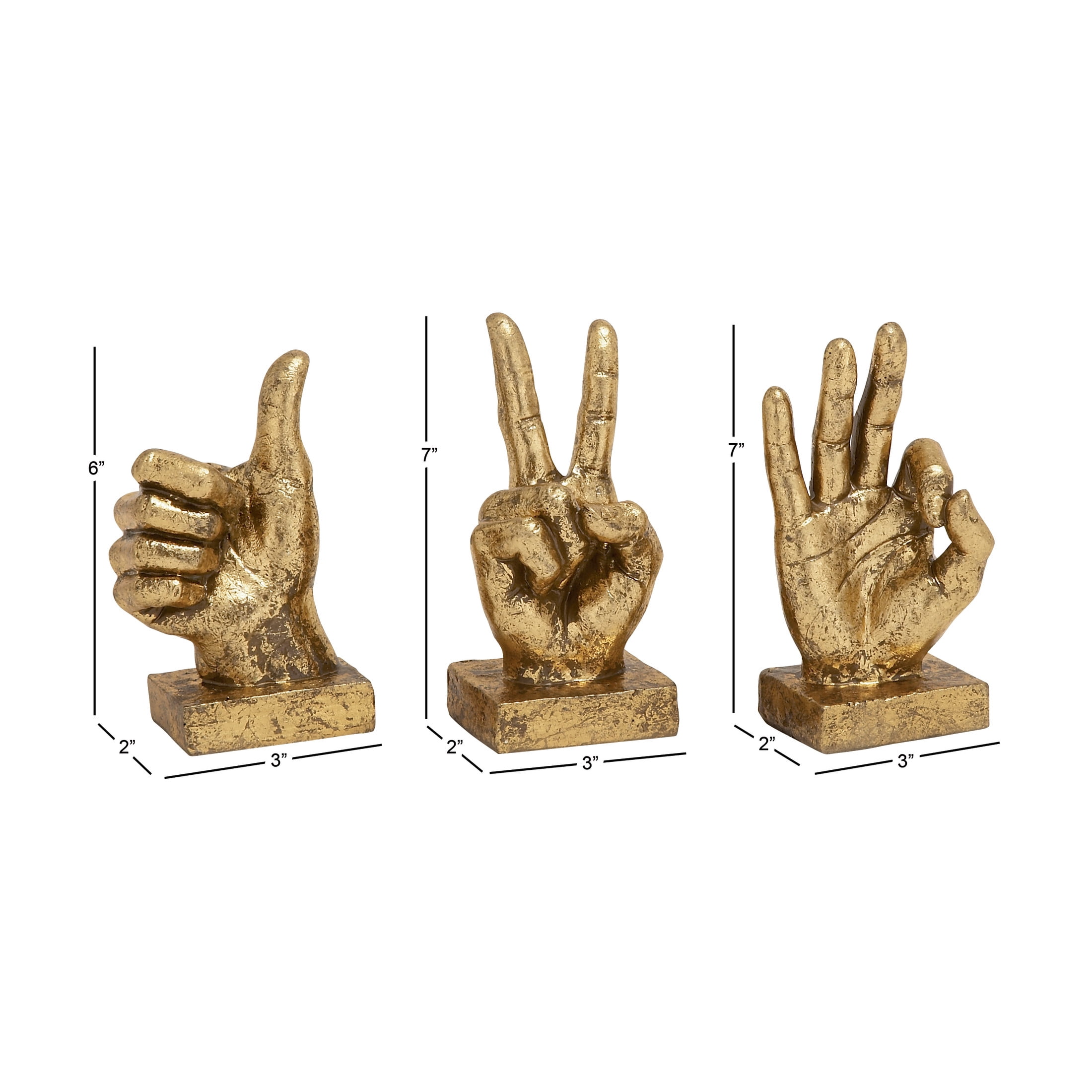 7", 7", 6"H Gold Polystone Hands Sculpture, by CosmoLiving by Cosmopolitan (3 Count)