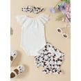 thumbnail image 2 of Bagilaanoe 2pcs Newborn Baby Girl Short Pants Set Lace Ribbed Sleeveless Rompers Tops + Ruffled Shorts + Headband 3M 6M 9M 12M Infant Casual Summer Outfits, 2 of 9