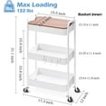 thumbnail image 2 of 3-Tier Rolling Cart, Metal Utility Cart with Detachable Tray Top, Storage Craft Art Cart Trolley Organizer Serving Cart Easy Assembly for Bathroom, Living Room, Office, Kitchen, Classroom, White, 2 of 8