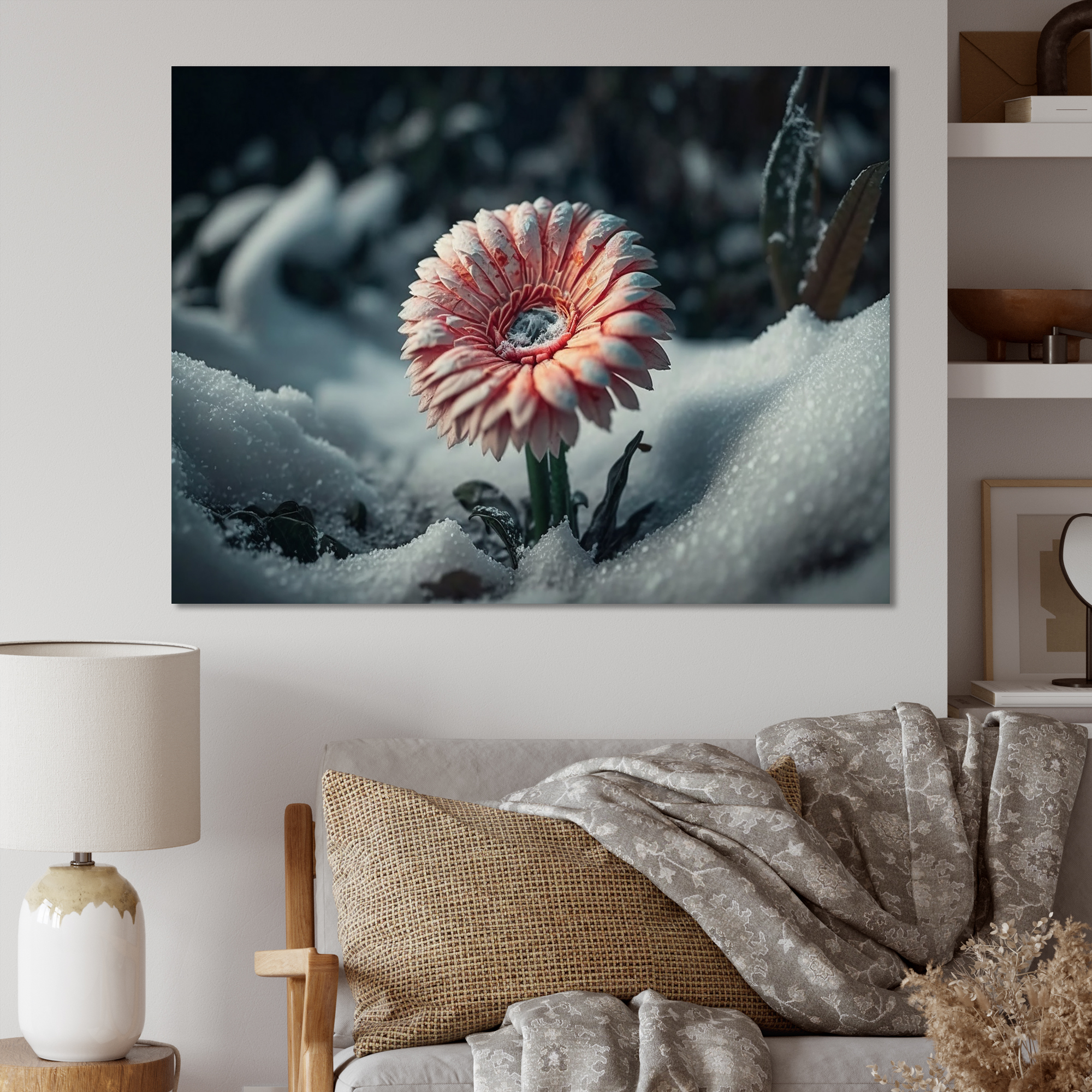 Designart A Blooming Pink Gerbera Flower In Winter IV Canvas Wall Art
