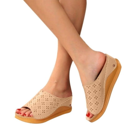 

Cathalem Womens Wedge Sandals Size 7 1/2 Toe Spring And Fashion Sandals Roman Women s Summe Hollow Comfortable Womens Sandals Beige 7.5