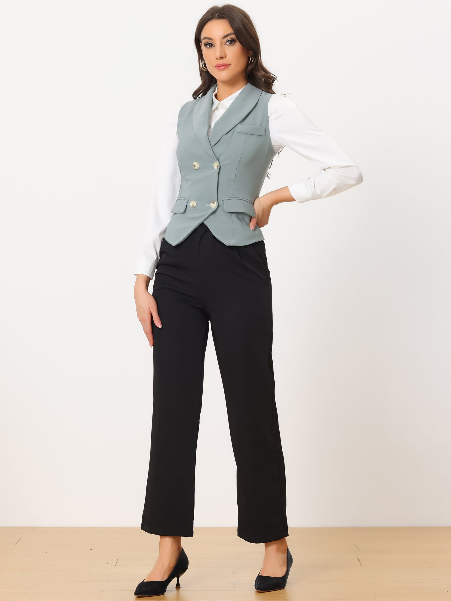 DARING DIVA Women's Waistcoat Double Breasted Shawl Lapel Suit Vest XL Gray