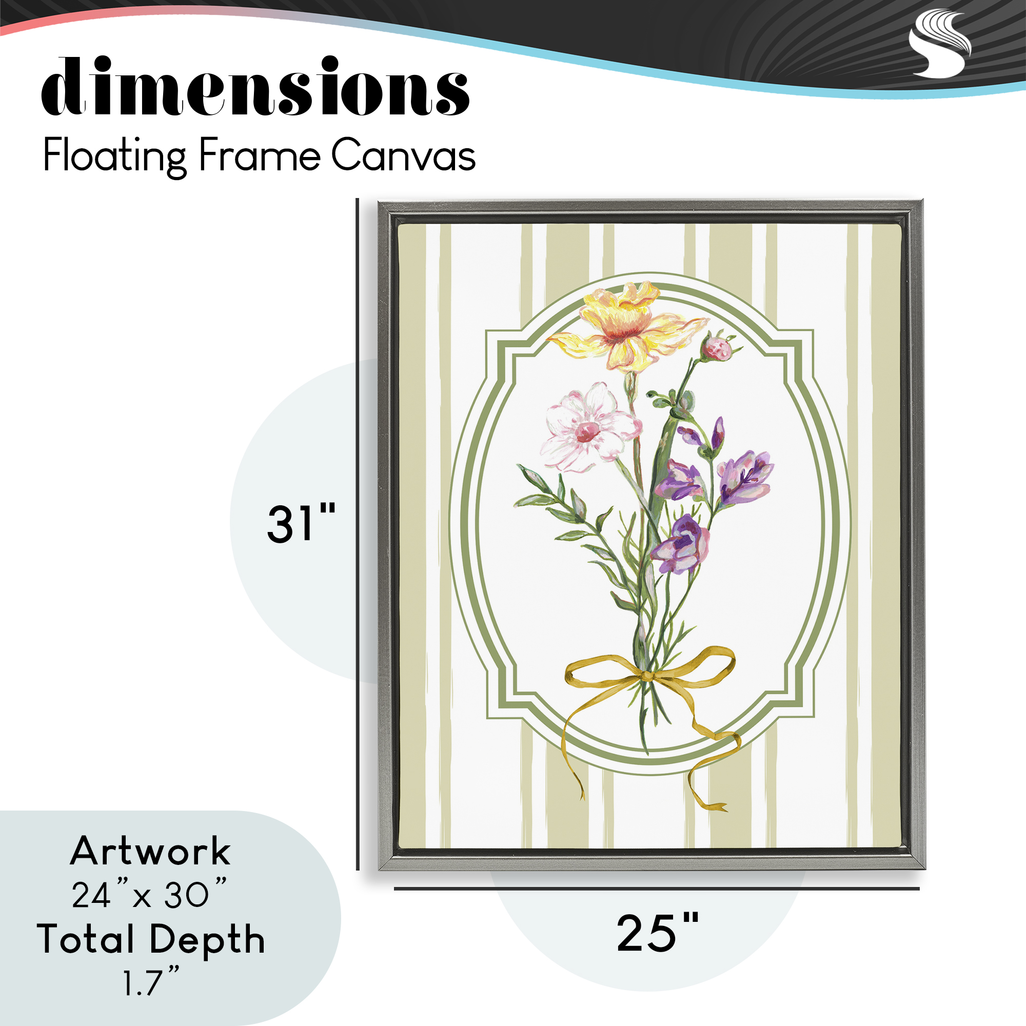 Vintage Wildflowers with Ribbon Gray Framed Floater Canvas Wall Art, design by Adonna Ebrahimi