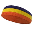 thumbnail image 2 of Couver Triple Color Striped Cotton Terry Sports Headband Sweatband Blue Golden Yellow Dark Orange, 2 of 8