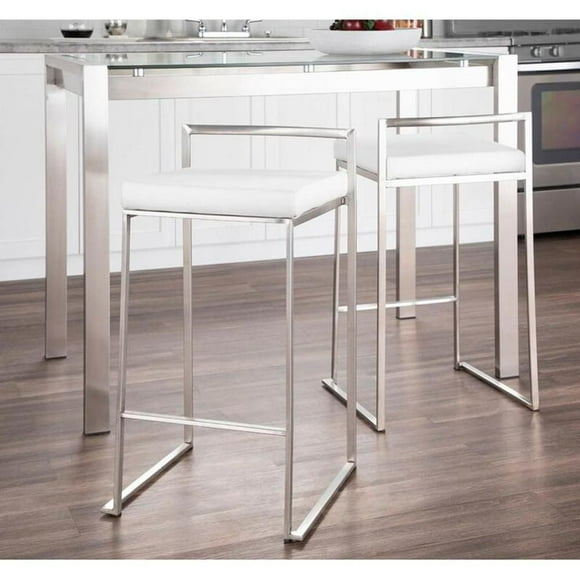 Heavenly Collection White PU Stool, White Bar Stool, White PU Bar Stool, PU Bar Stool with Chrome Finish, White Stool with Stainless Steel Frame, Low Back PU Bar Stool, Kitchen Stool, Island Stool, In