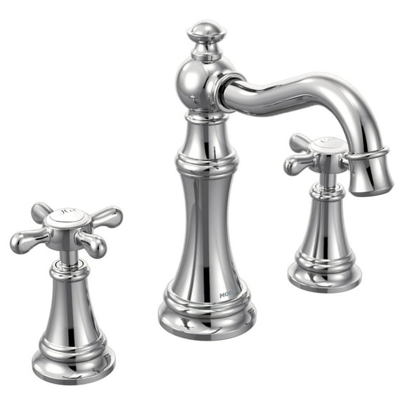 Moen Weymouth Chrome Two-Handle Widespread Cross Handle Bathroom Faucet Trim Set, Valve Required, TS42114