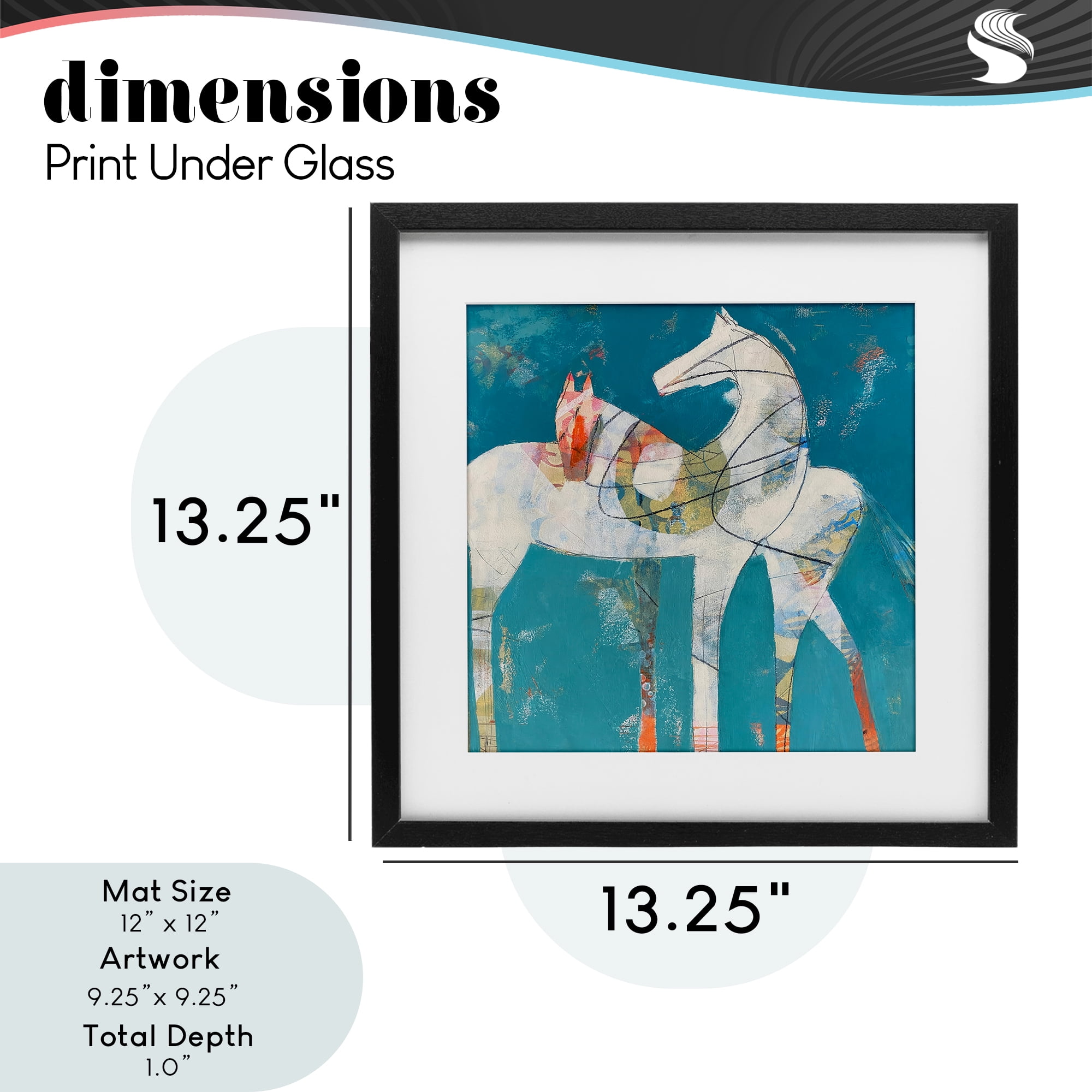 In Sync Abstract Horse Pair Black Framed Print Under Glass, design by Dianna Fritzler