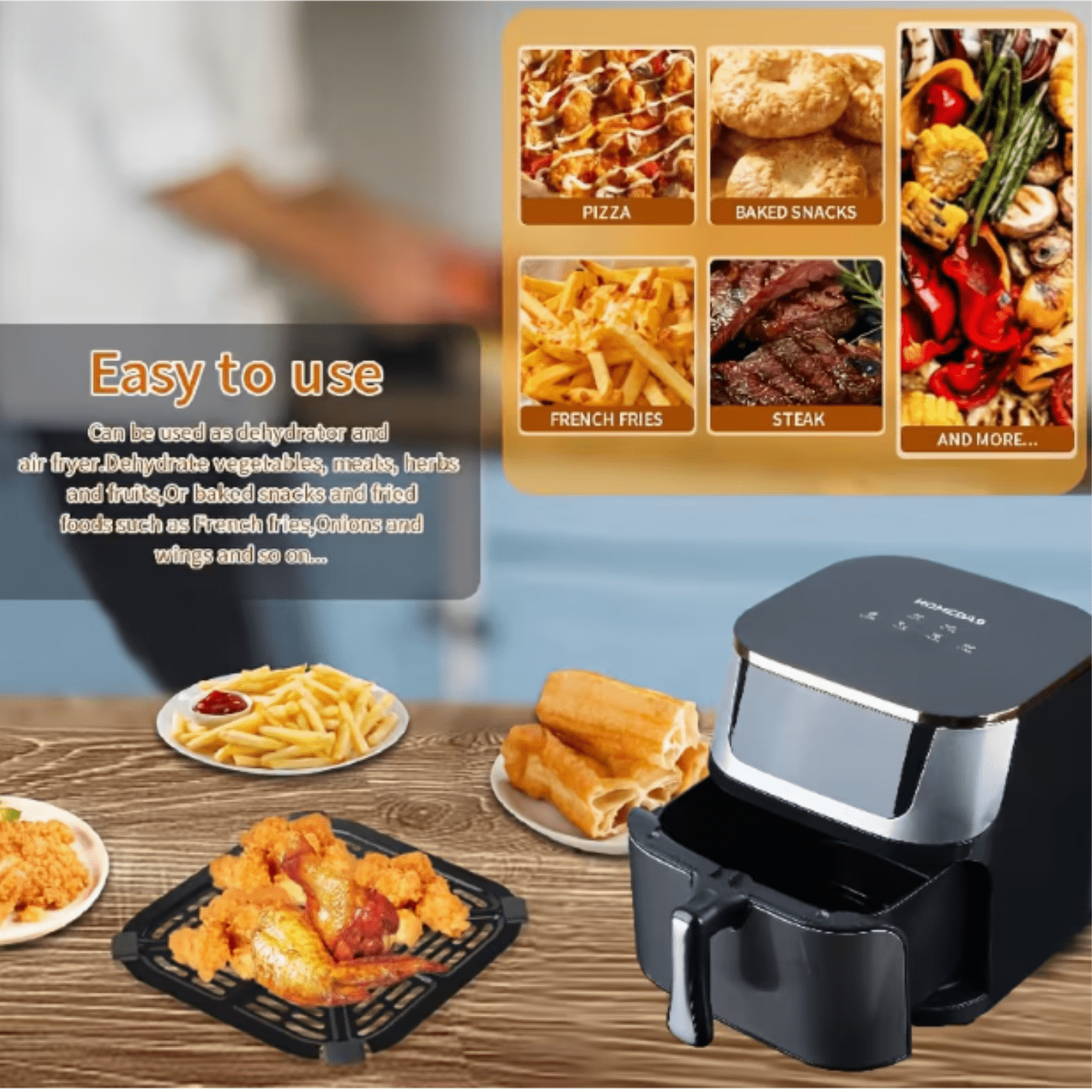 Air Fryer,10 QT Air Fryer Oven Oilless Cooker with Digital LED Touch Screen, 6 Preset Cookings, Dishwasher-Safe Basket