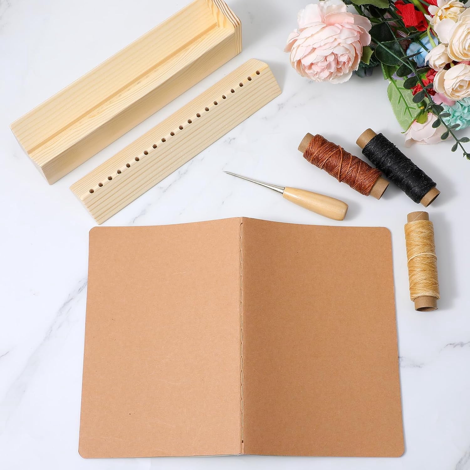 Wood Book Binding Cradle with an Awl, Book Binding Kits Used for Bookbinding Hole Punching, Sturdy and Durable, Easy to Store, Bookbinding Supplies Punch Tools