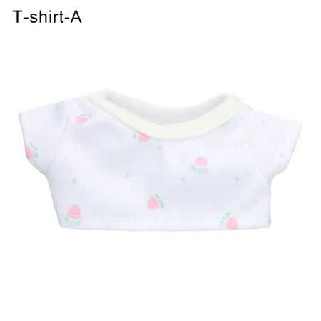 

Gift Photo Props Changing Dress Game Cotton Stuffed Dolls Mini T-shirt Blouse Cartoon Rabbit Pattern 20cm Doll Clothes Lace Suspender Pants T-SHIRT-A