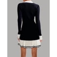 thumbnail image 4 of Women'S Long Sleeve Ruffle Hem Knit Sweater Dress Collared Back Tie Knot Cut Out Mini Bodycon Dress Black XS, 4 of 9