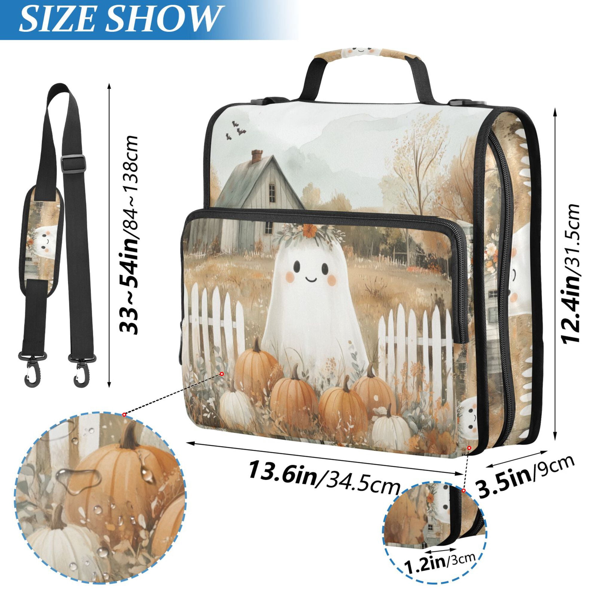 FORMRS Zipper Binder with Shoulder Strap 2-inch Ring 500 Sheet Capacity File Bag, Cute Halloween Pumpkins
