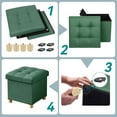 thumbnail image 6 of Ottoman with Storage, Small Storage Ottoman, Folding Foot Stool with Wood Legs for Living Room and Bedroom Linen Rest Seat, 15"x15"x15" - Dark Green, 6 of 6
