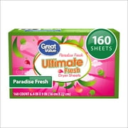 Great Value Ultimate Fresh Fabric Softener Dryer Sheets, Paradise Fresh, 160 Count (Countaging May Vary), Compare to Gain®