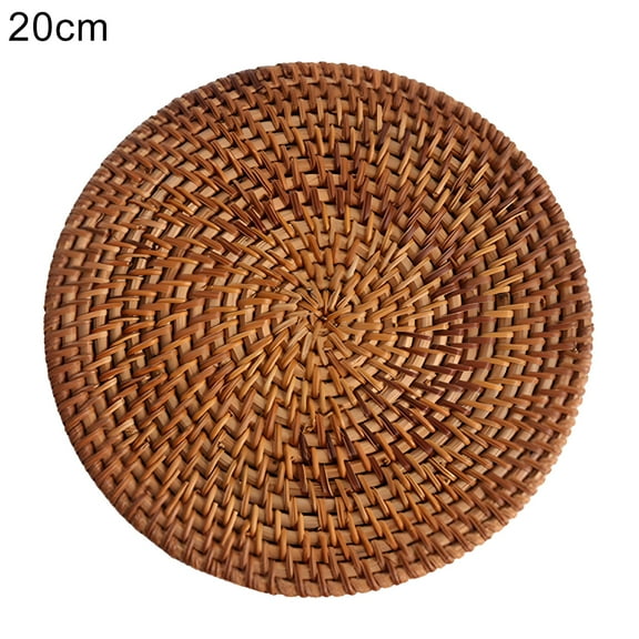 ACDANC Round Braided Placemats Natural Rattan Handmade Heat Resistant Thick Hot Pads Mats,Rattan Trivets Heat Insulation Handmade Rattan Plate Coaster Placemat Mat Kitchen Cup Accessory