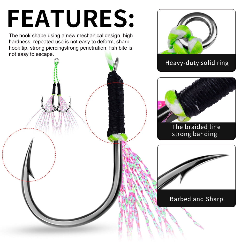 20Pairs Fishing Saltwater Double Assist Jigging Hook Butterfly Jig Fishing Hooks