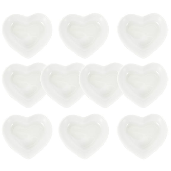 UPOUART 10-Piece White Ceramic Heart Shaped Dipping Bowls Set for Sauces, Condiments, and Snacks