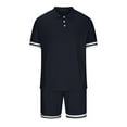 thumbnail image 4 of REORIAFEE Men's Set Summer Outfits Fashion Casual Sport Suit for Men Tracksuit Beach Outfit Men Casual Turn down Button T-Shirt Short Sleeve Blouse Shorts Pants Set Navy XXL, 4 of 6
