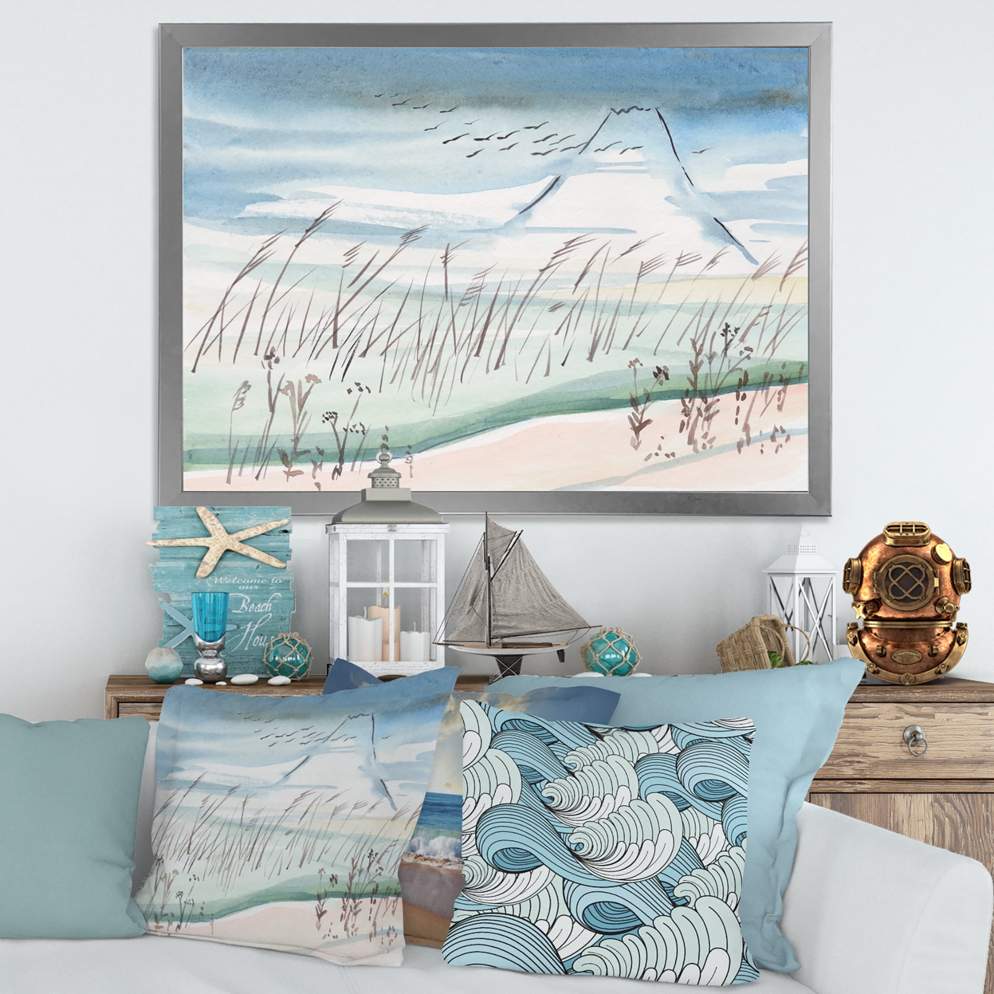 Designart 'Crane Birds Flying Over Snowy Montain' Traditional Framed Art Print