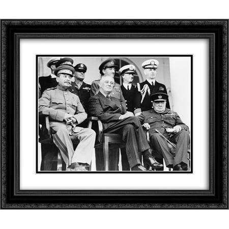Graceful Double Rows - Teheran, Iran, Dec. 1943--Front row: Marshal Stalin, President Roosevelt, Prime Minister Churchill 24x20 Double Matted Black Ornate Framed Art Print
