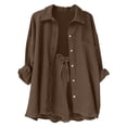 thumbnail image 4 of UACY Girls 2 Pcs Boho Linen Outfits Long Sleeve Button Down Loose Top Matching Short Pants Toddler Kids Casual Gauze Sets ﻿ (Brown, 9-10 Years), 4 of 8