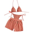 thumbnail image 3 of Knit Bohemian Striped Bikini Set for Summer Beachwear Unique Two Piece Swimsuit Cover Up with High Waist Bottoms, M, Orange, 3 of 3