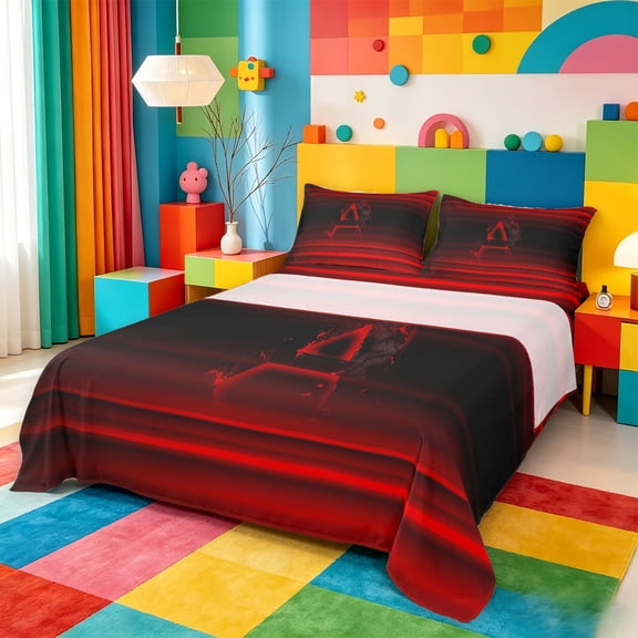 meiyoeat gradient Initial Print Bed Sheets,Red Black Monogram A Full Size Sheets,4 Pieces,1 Flat Sheet,1 Fitted Sheet and 2 Pillowcases